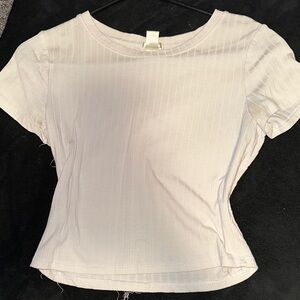 White Ribbed Short Sleeve Top